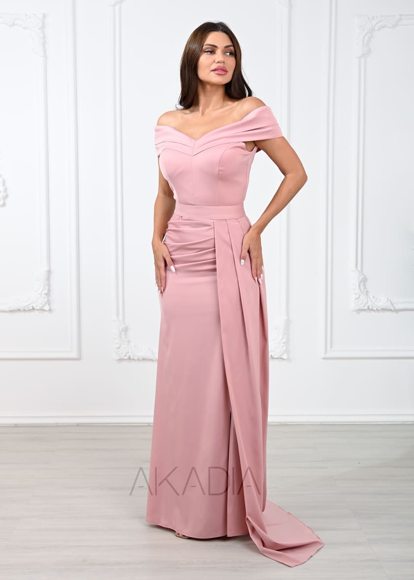 Off Shoulder Draped Satin Dress