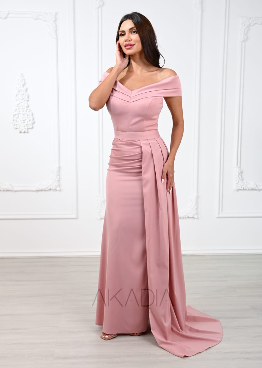 Off Shoulder Draped Satin Dress