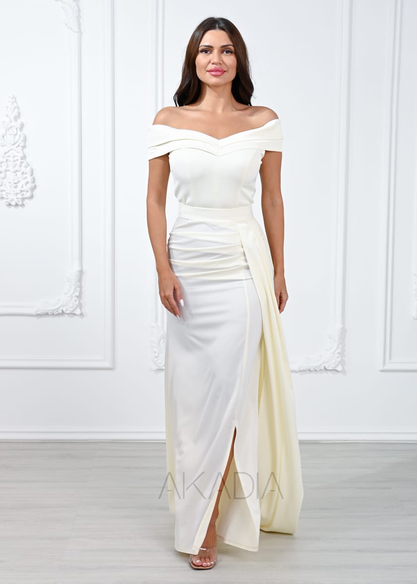 Off Shoulder Draped Satin Dress
