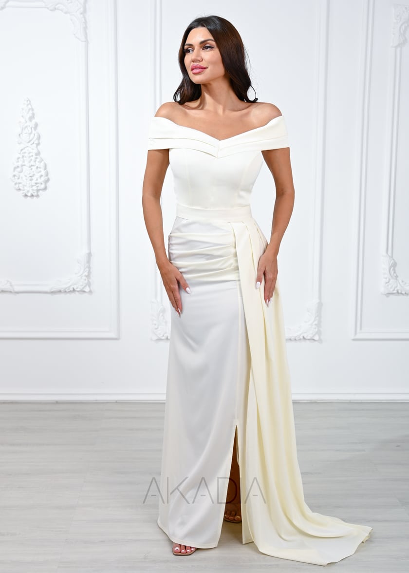 Off Shoulder Draped Satin Dress
