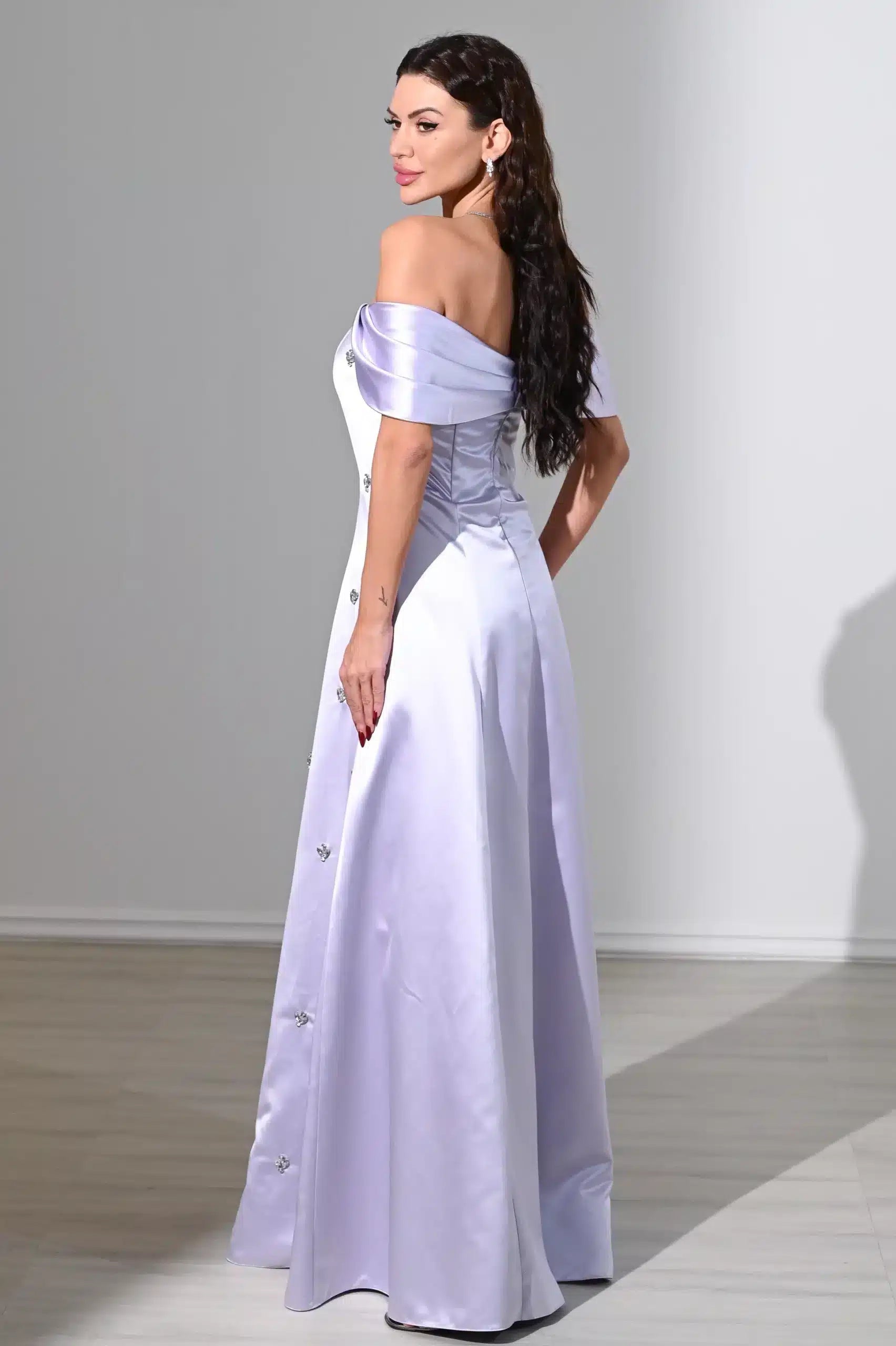 Off Shoulder Embellished A-Line Dress