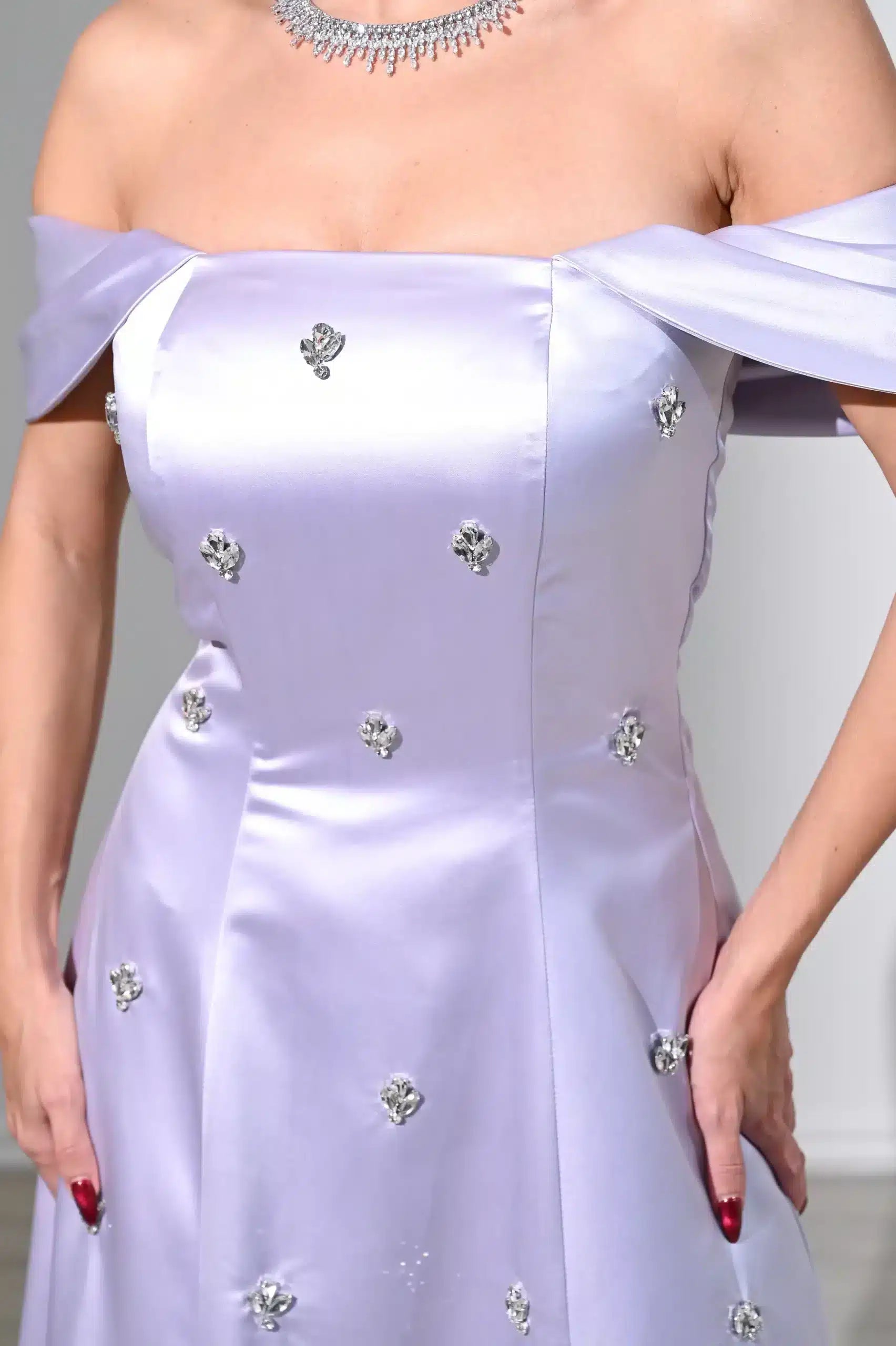 off shoulder embellished A-Line dress ED0797 / 675 AED