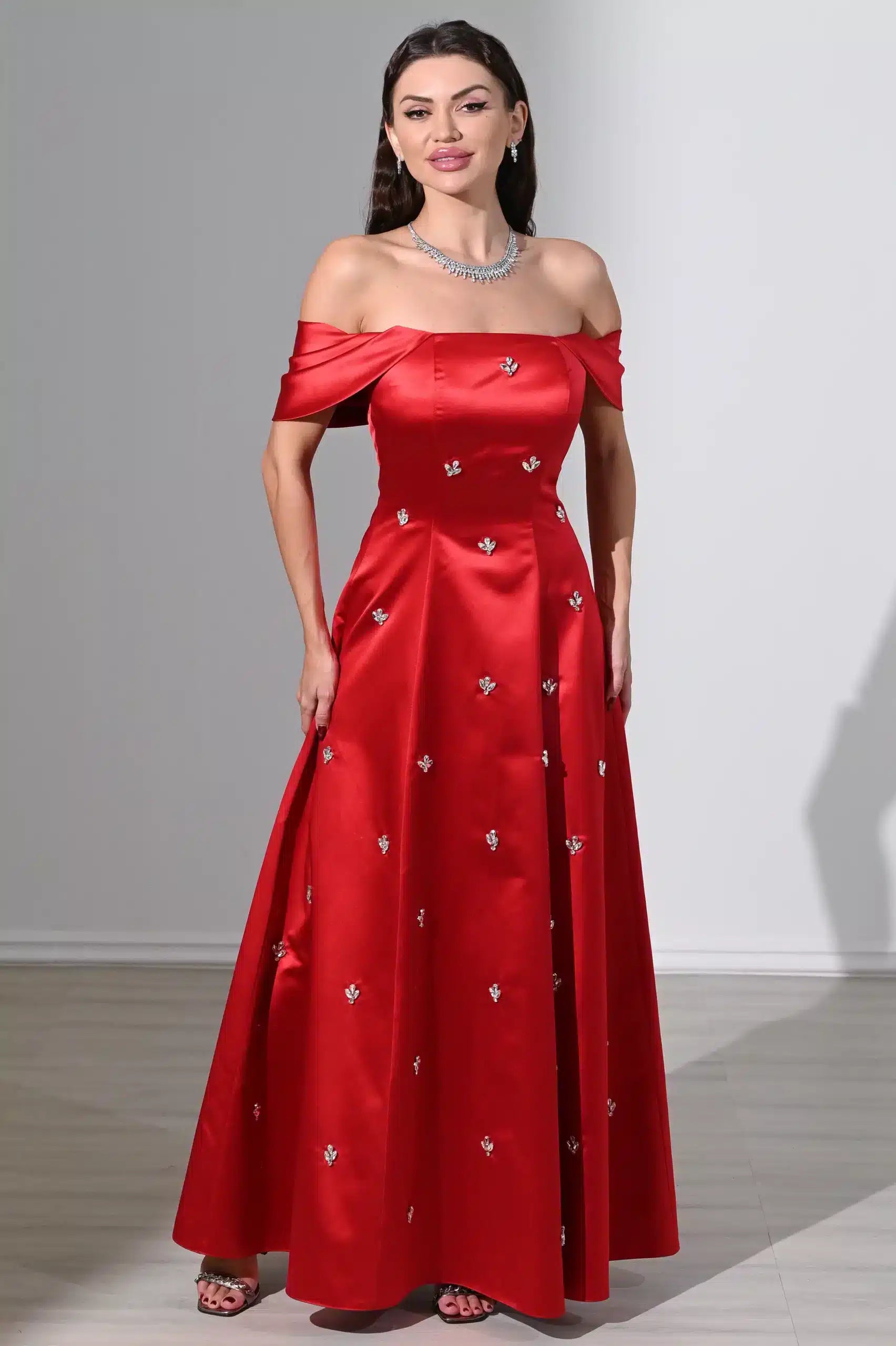 off shoulder embellished A-Line dress ED0797 / 675 AED