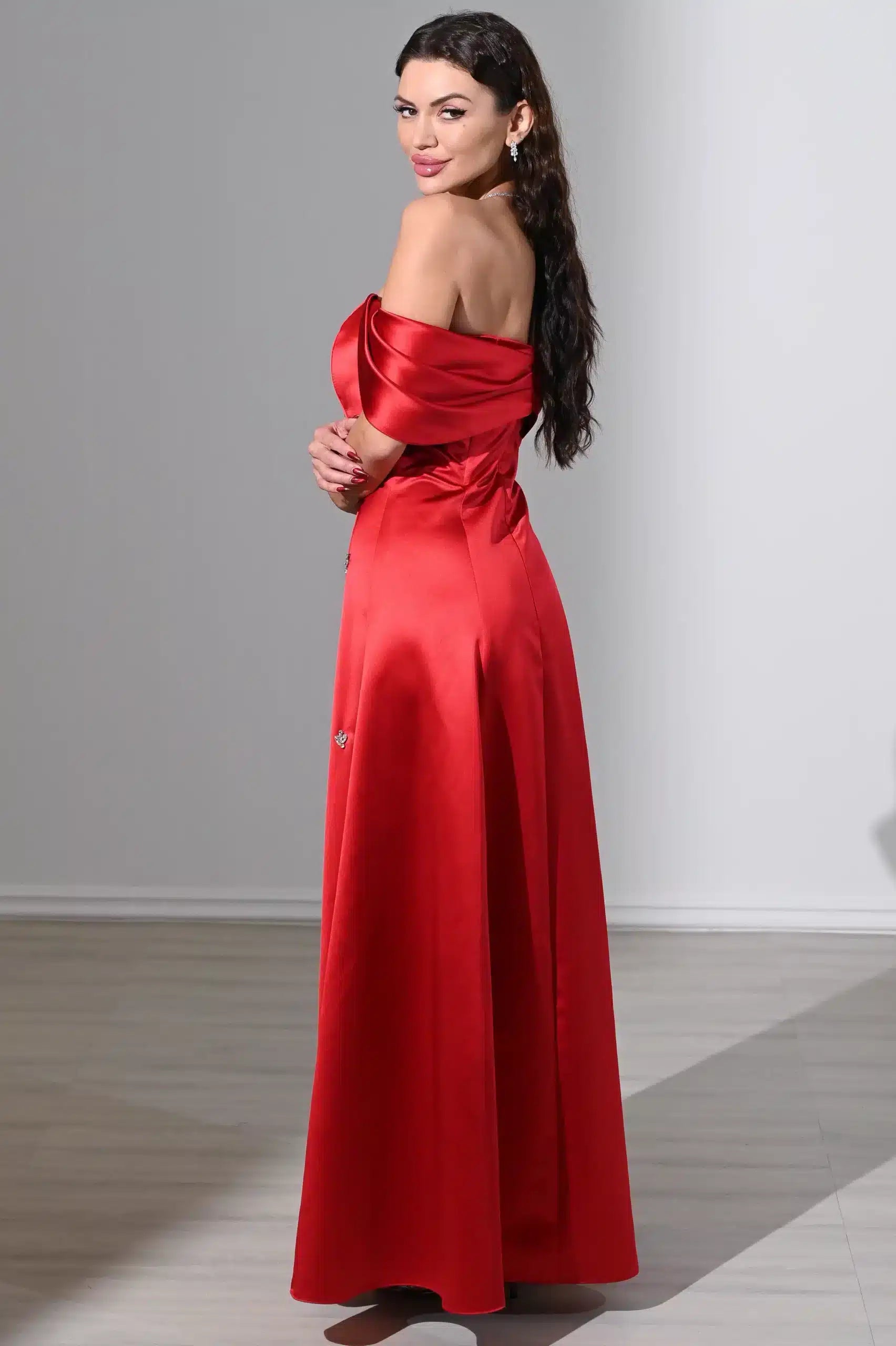 Off Shoulder Embellished A-Line Dress