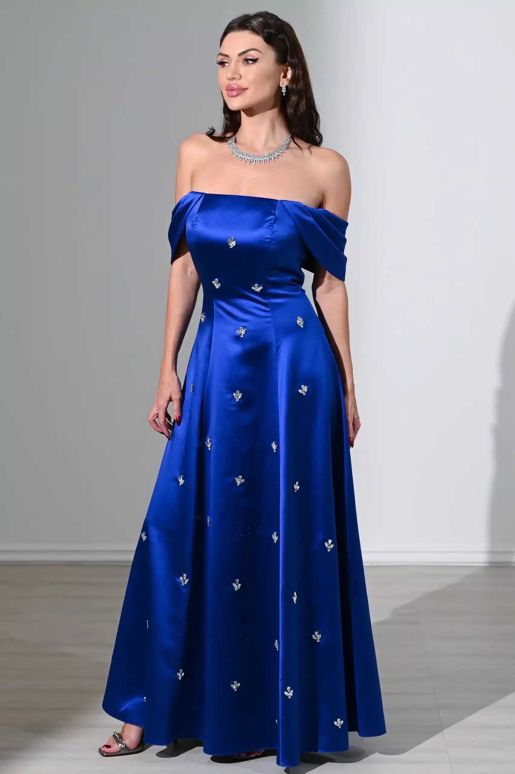 Off Shoulder Embellished A-Line Dress