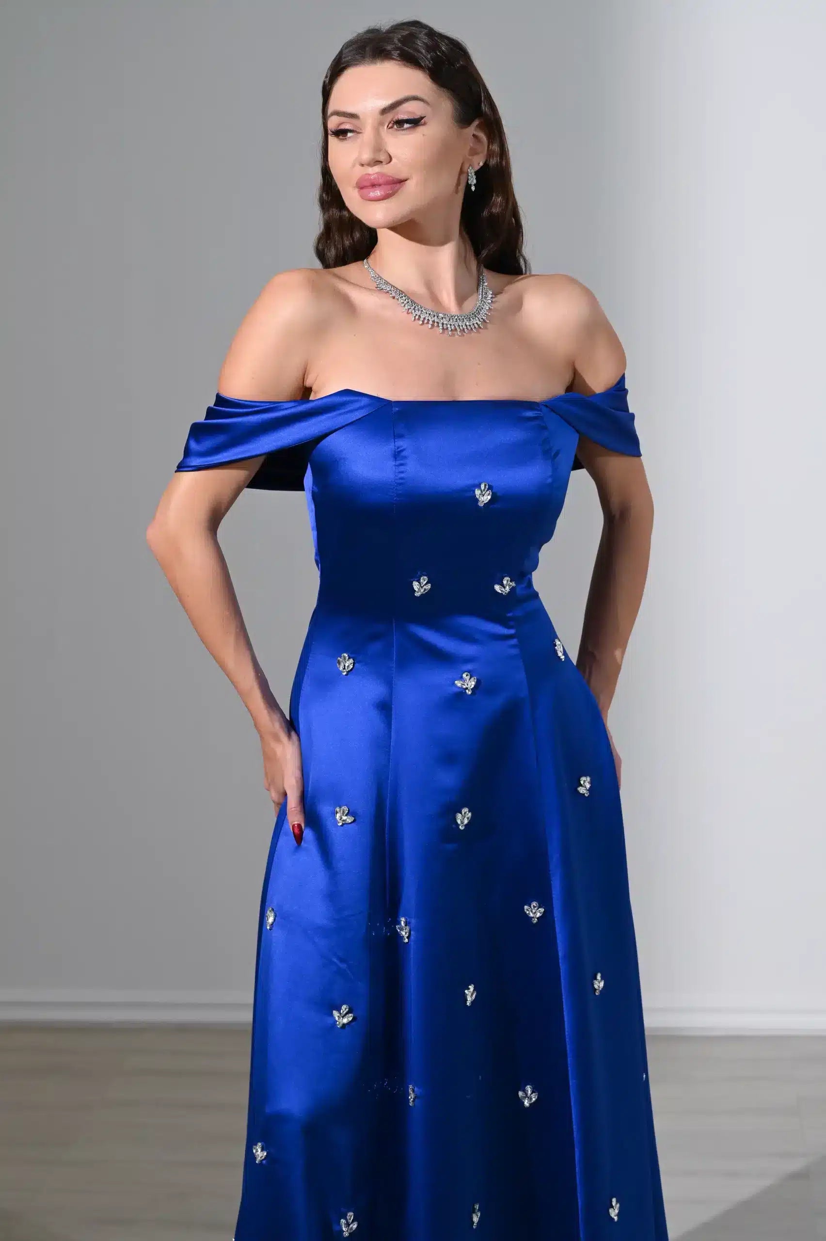 off shoulder embellished A-Line dress ED0797 / 675 AED
