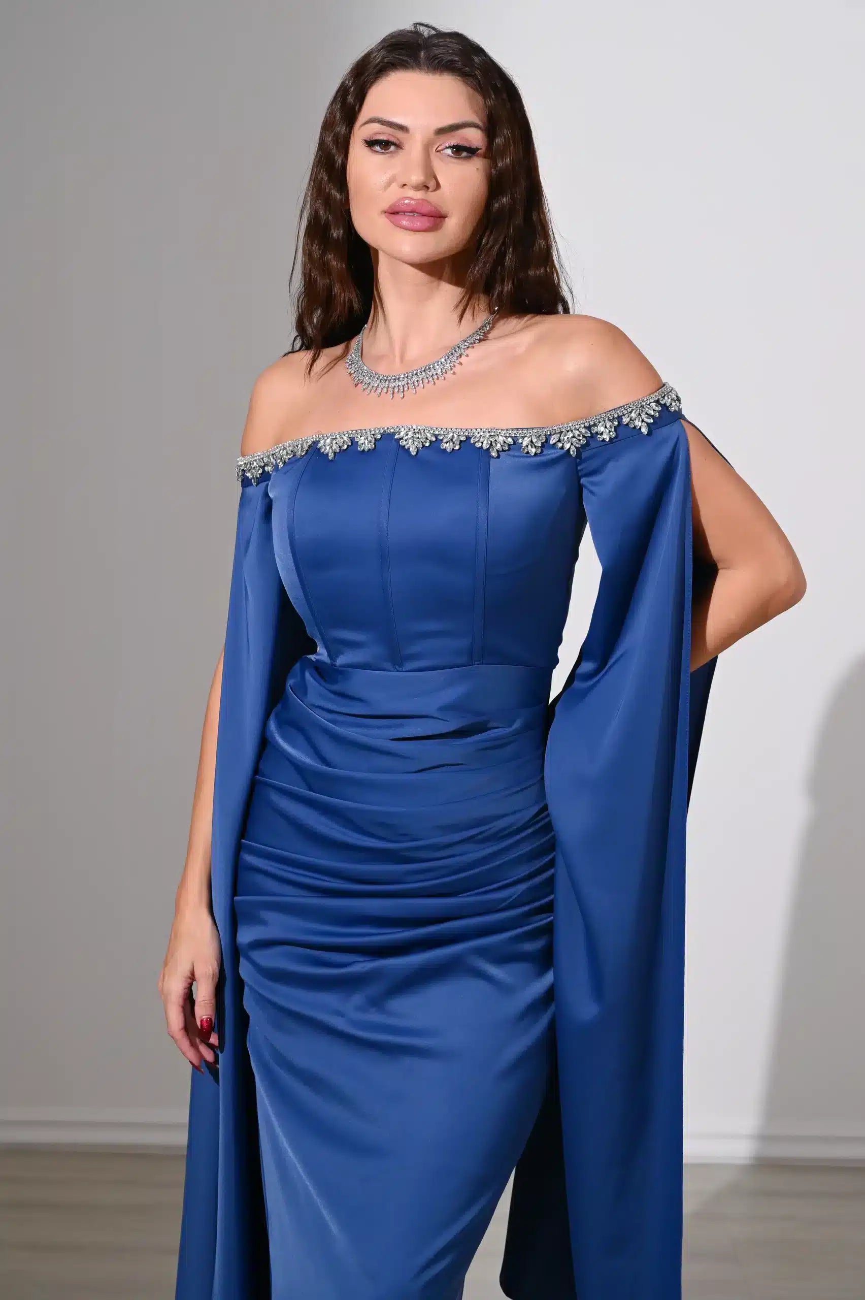 Flute Sleeves Off Shoulder Satin Dress