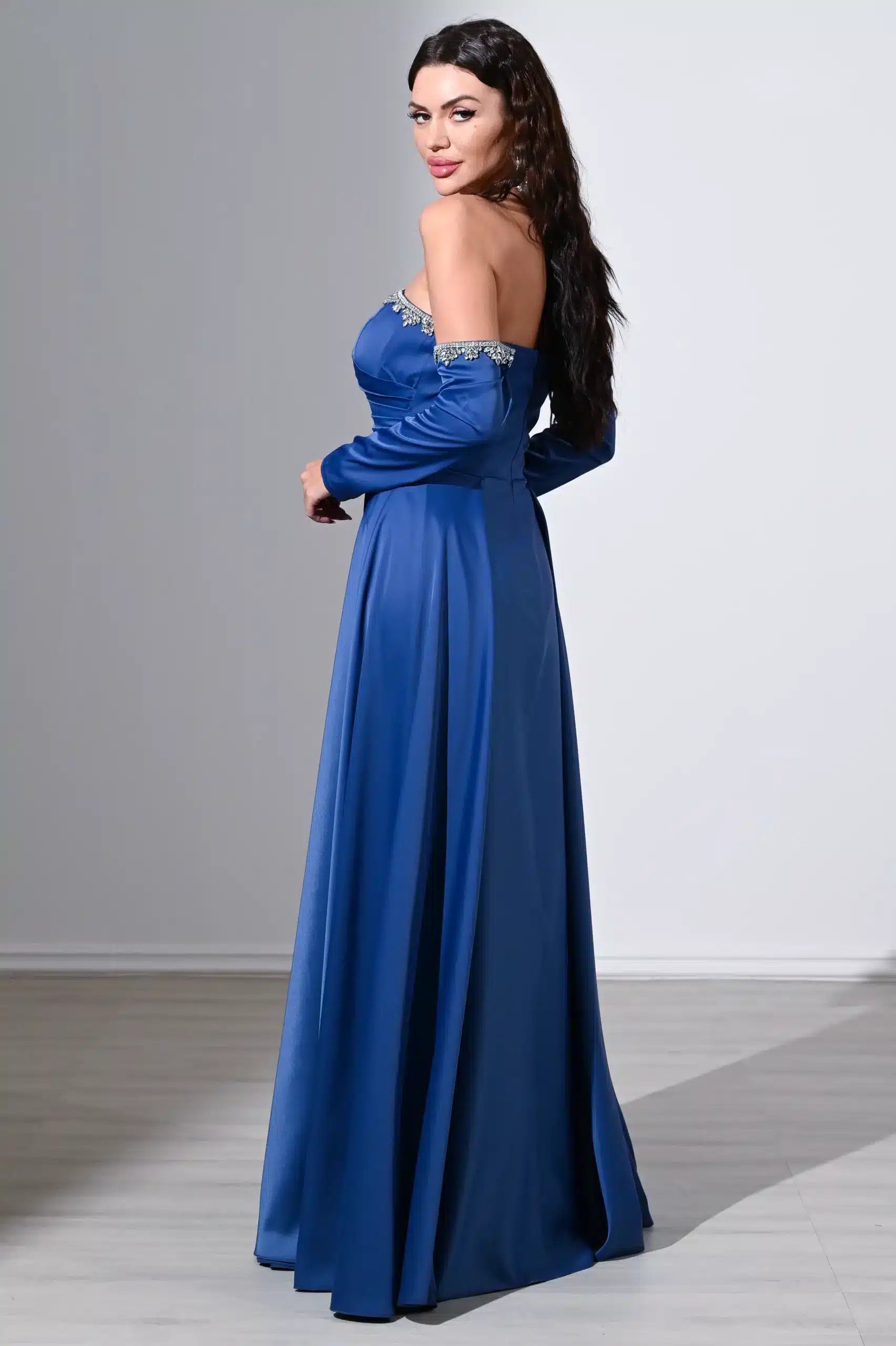 Pleated Bust Free Sleeves Satin Dress