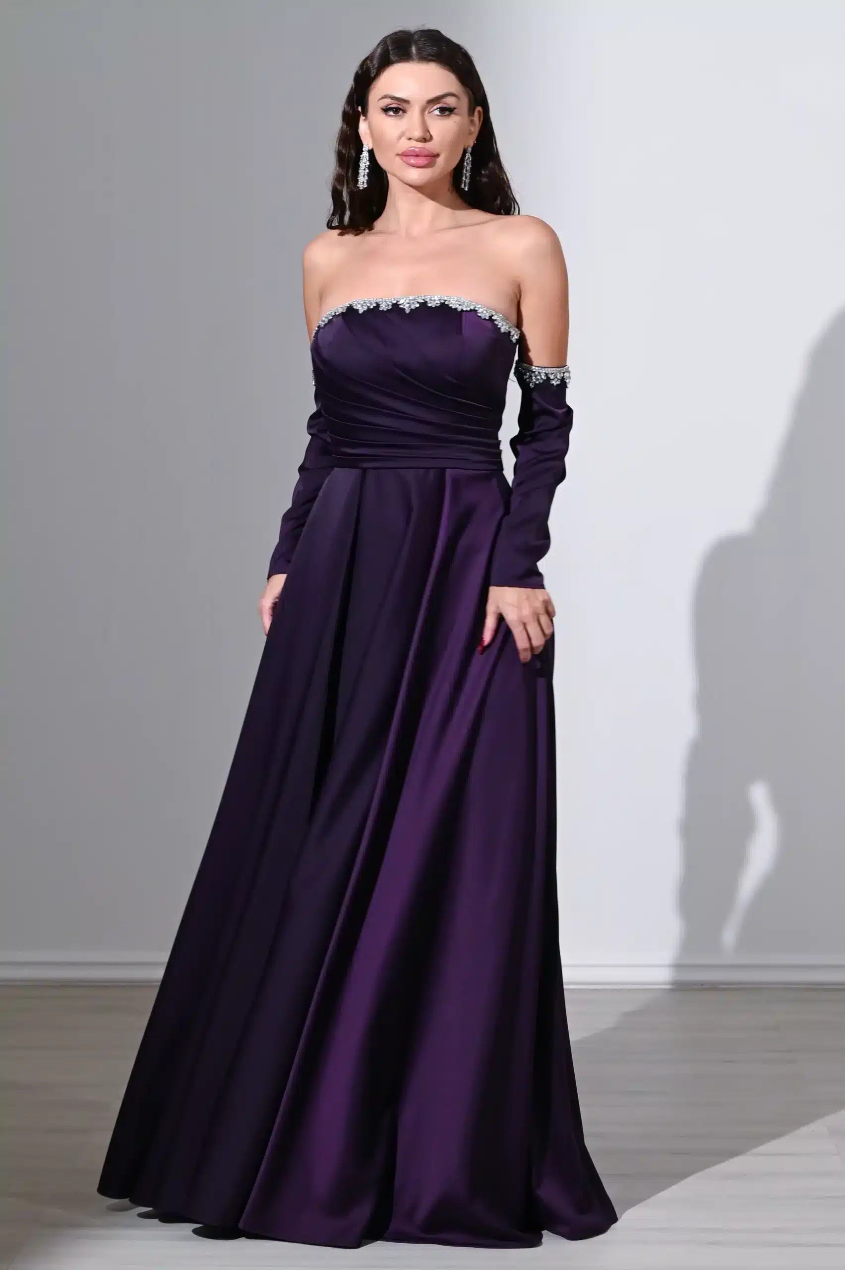 Pleated Bust Free Sleeves Satin Dress