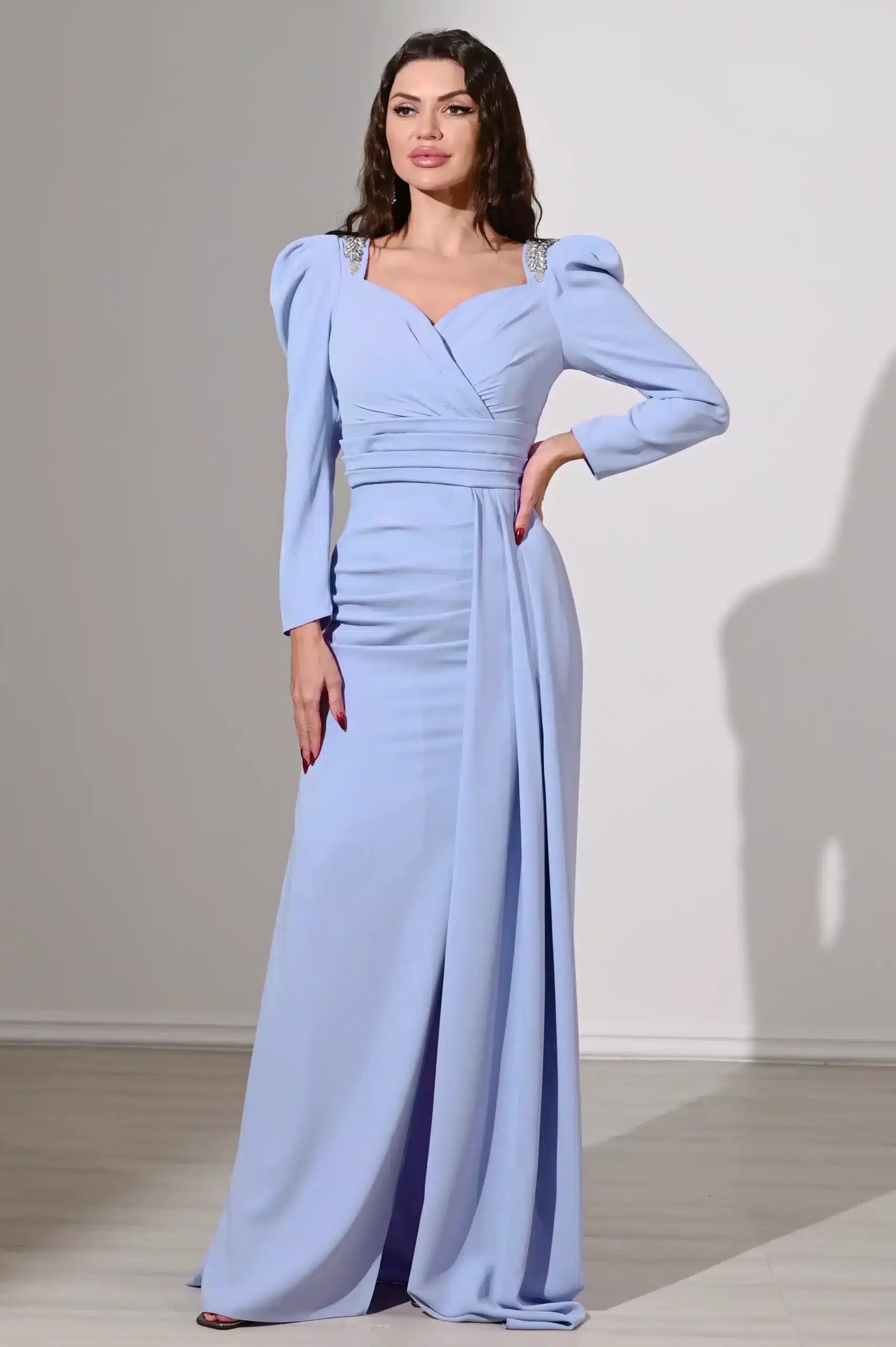 Side Tail Pleated Crepe Dress