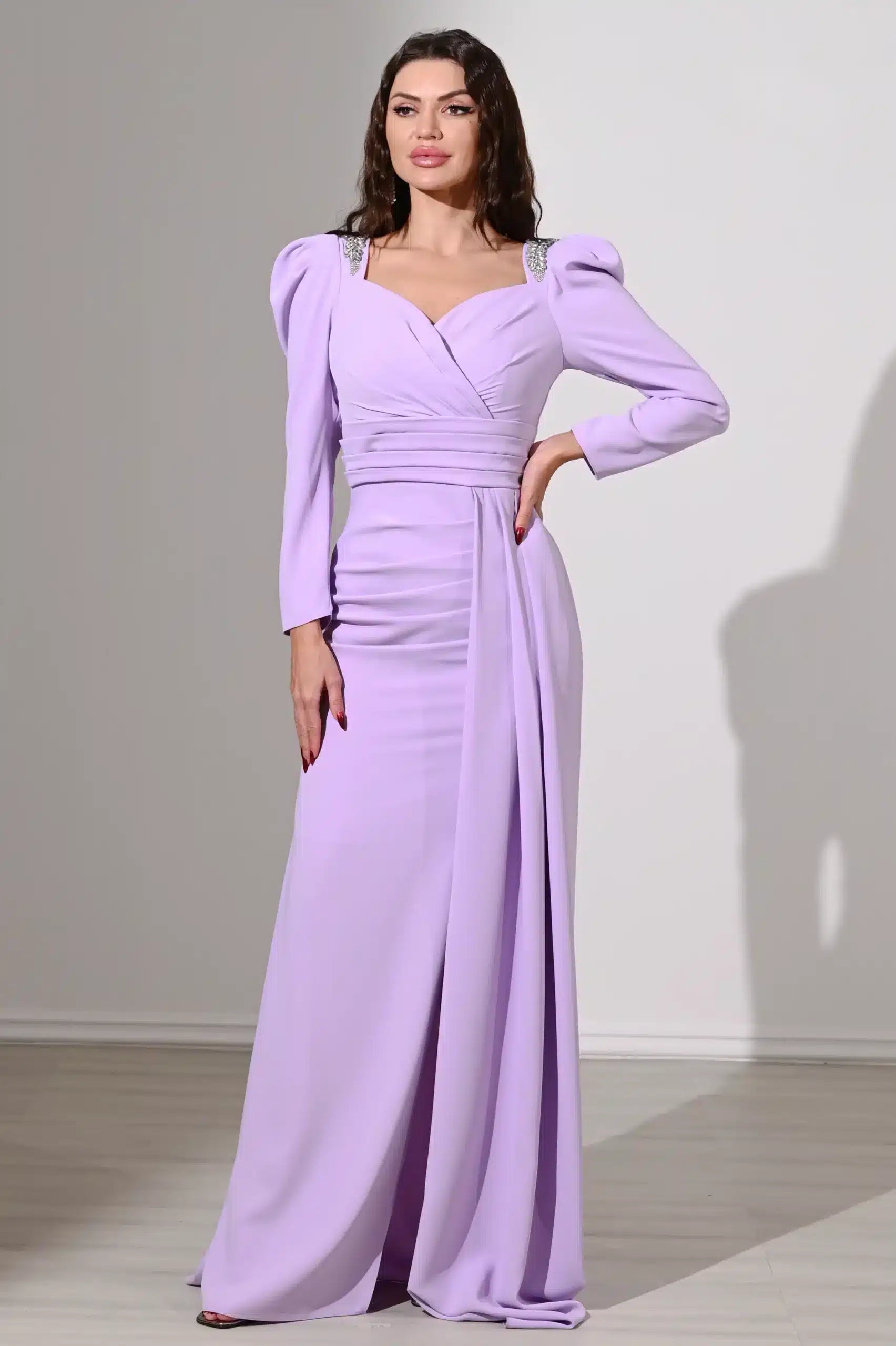 Side Tail Pleated Crepe Dress