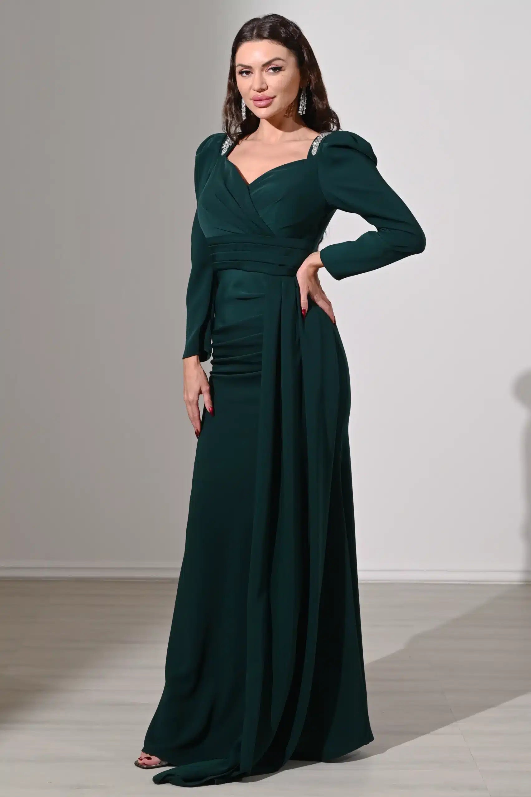 Side Tail Pleated Crepe Dress