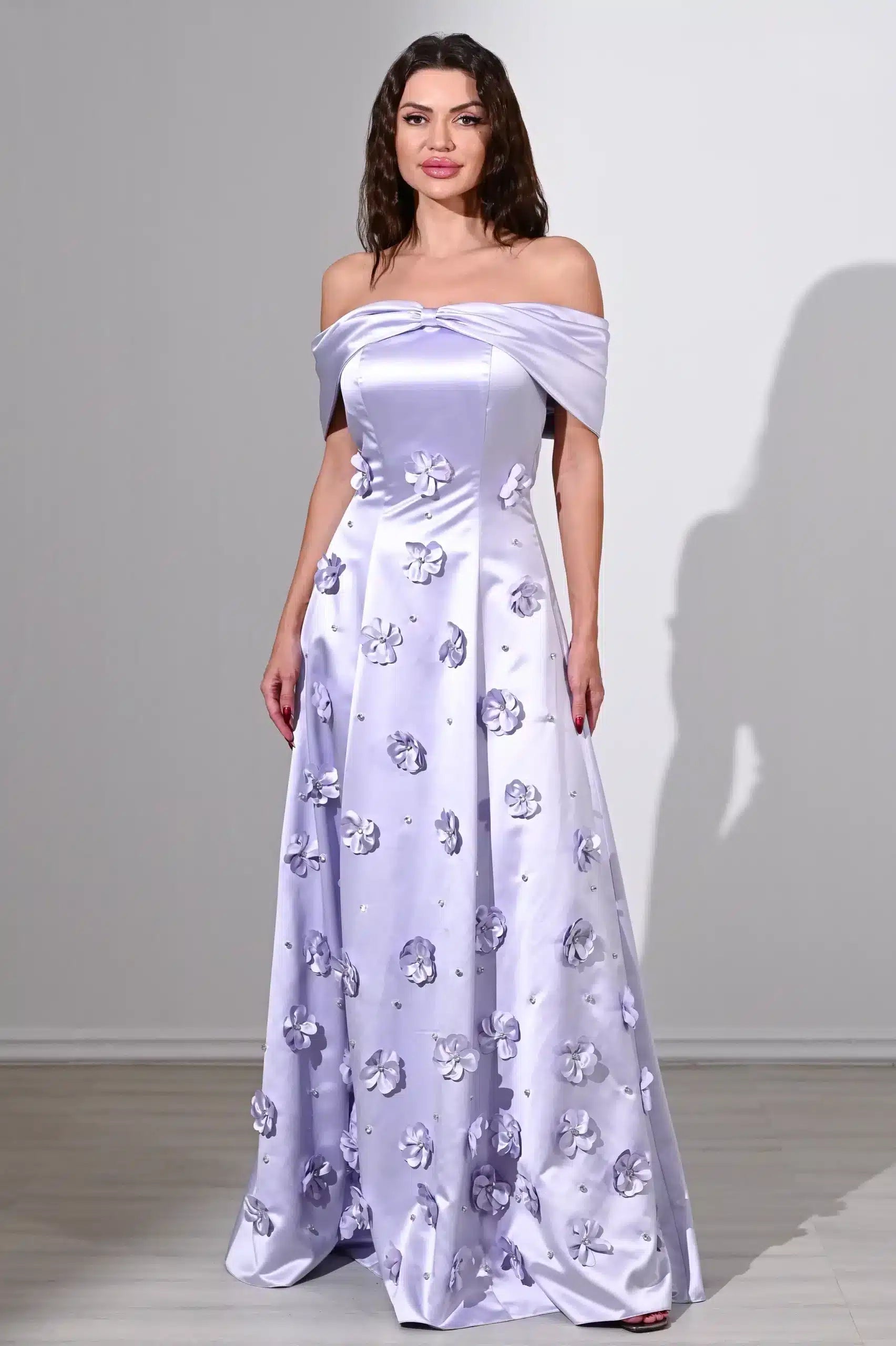 Ribbon Bust Flowers Details Satin Dress