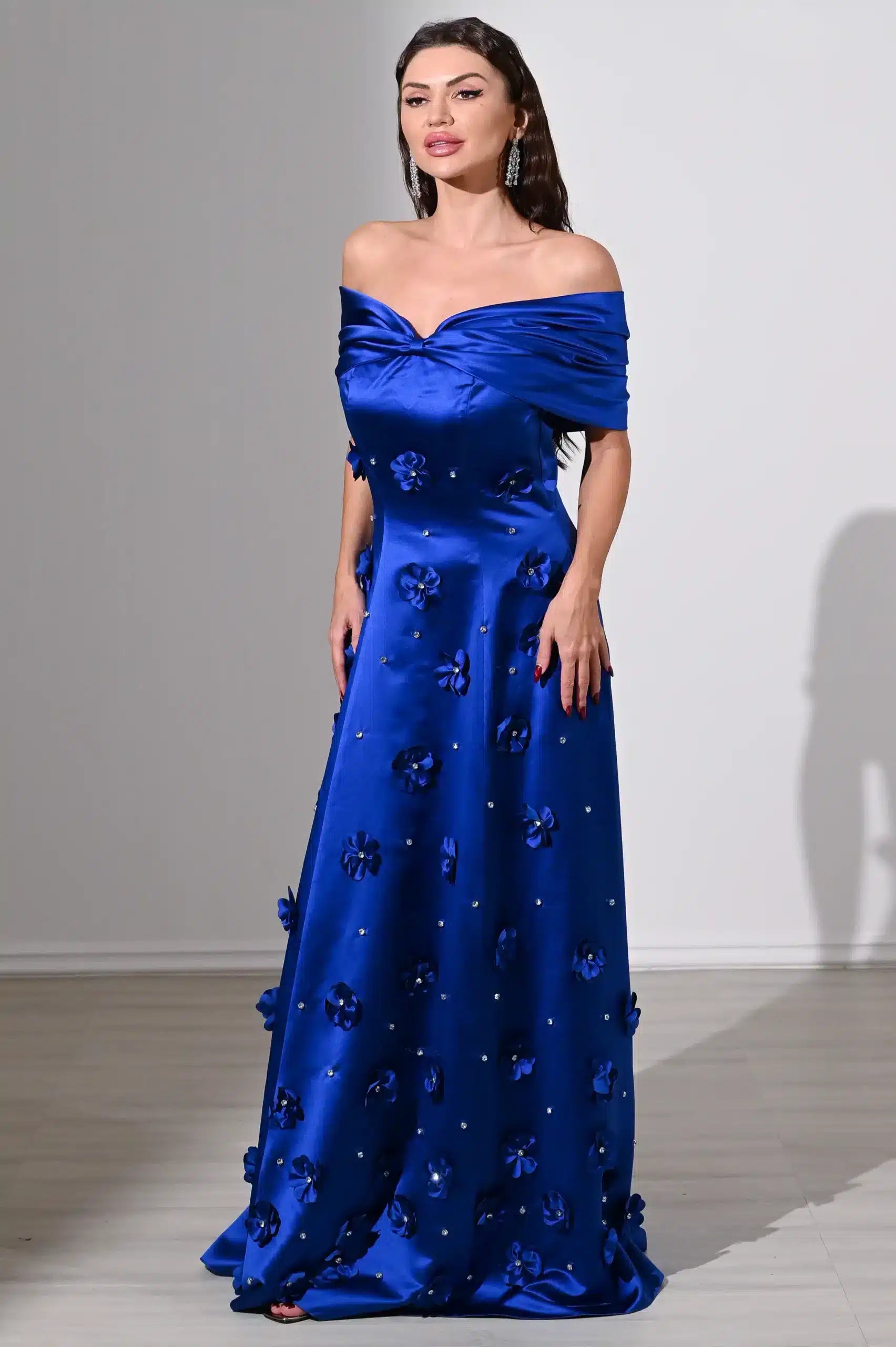 ribbon bust flowers details satin dress ED0804 / 685