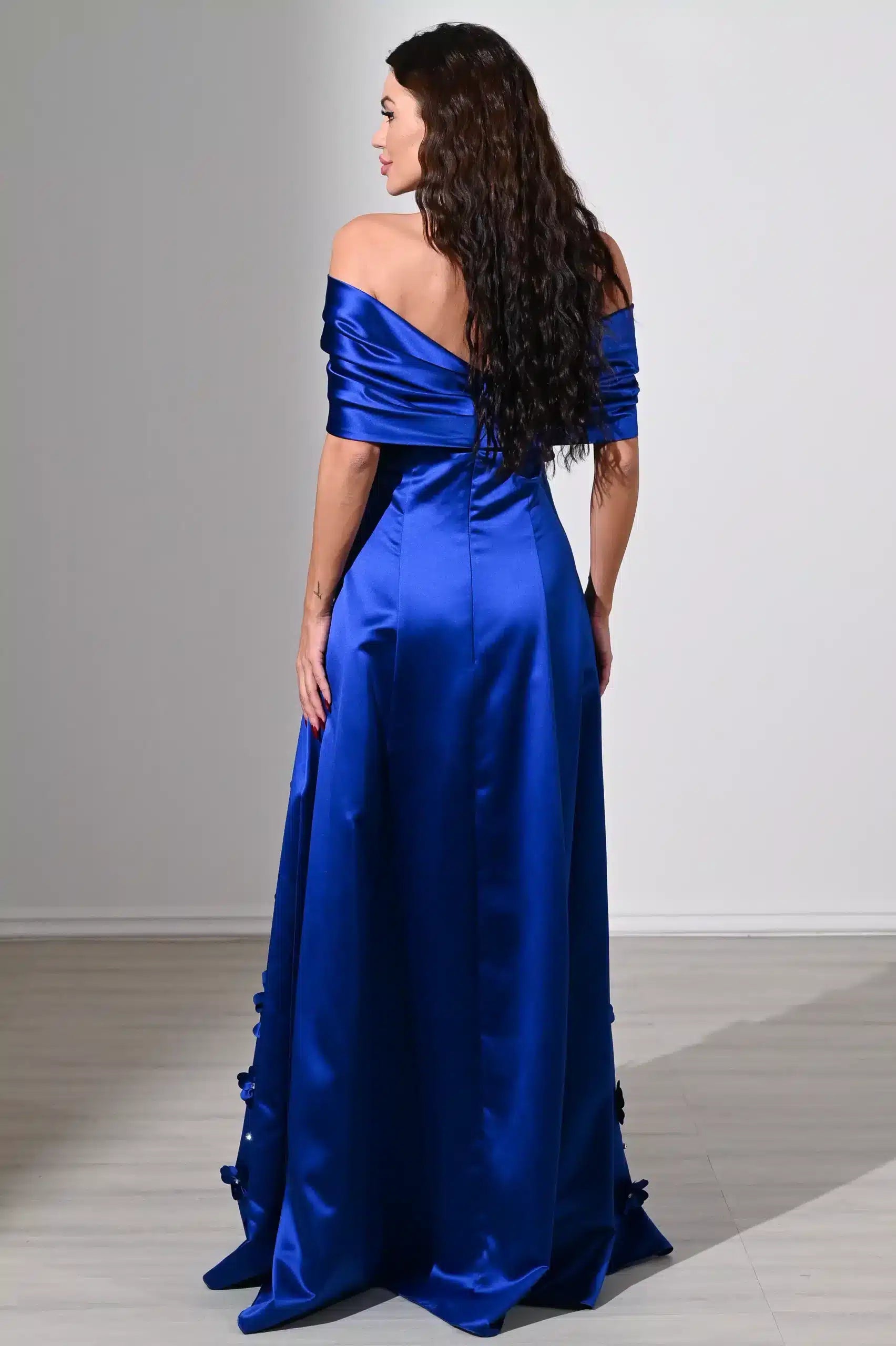 Ribbon Bust Flowers Details Satin Dress