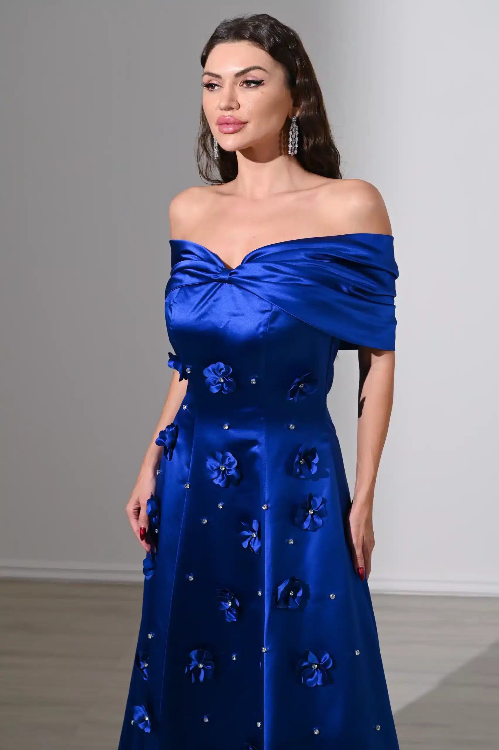 Ribbon Bust Flowers Details Satin Dress