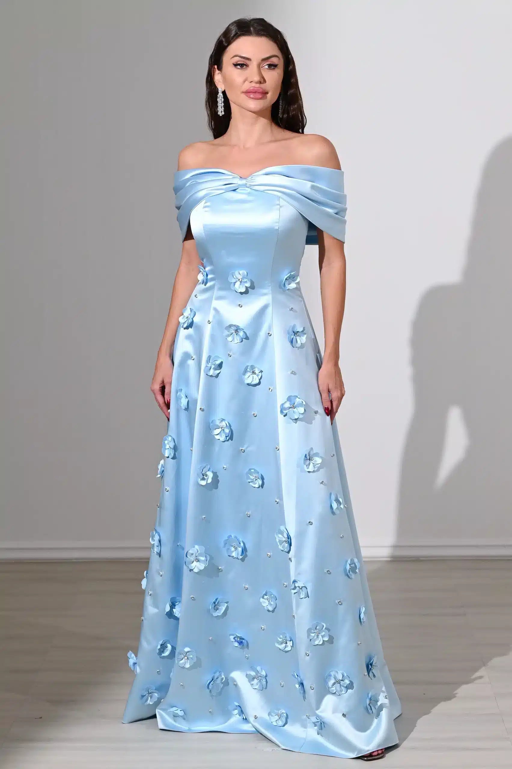 Ribbon Bust Flowers Details Satin Dress