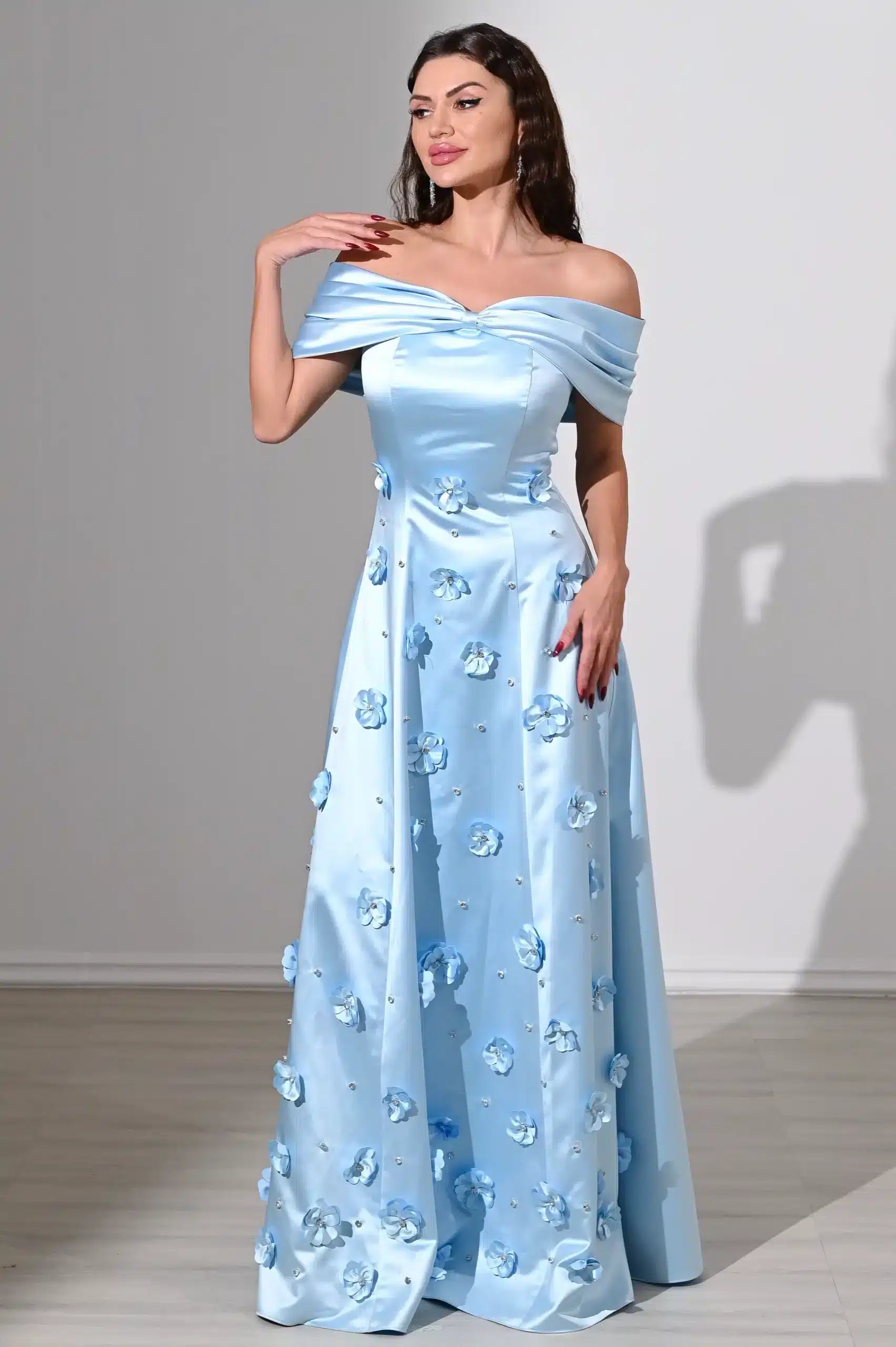 Ribbon Bust Flowers Details Satin Dress