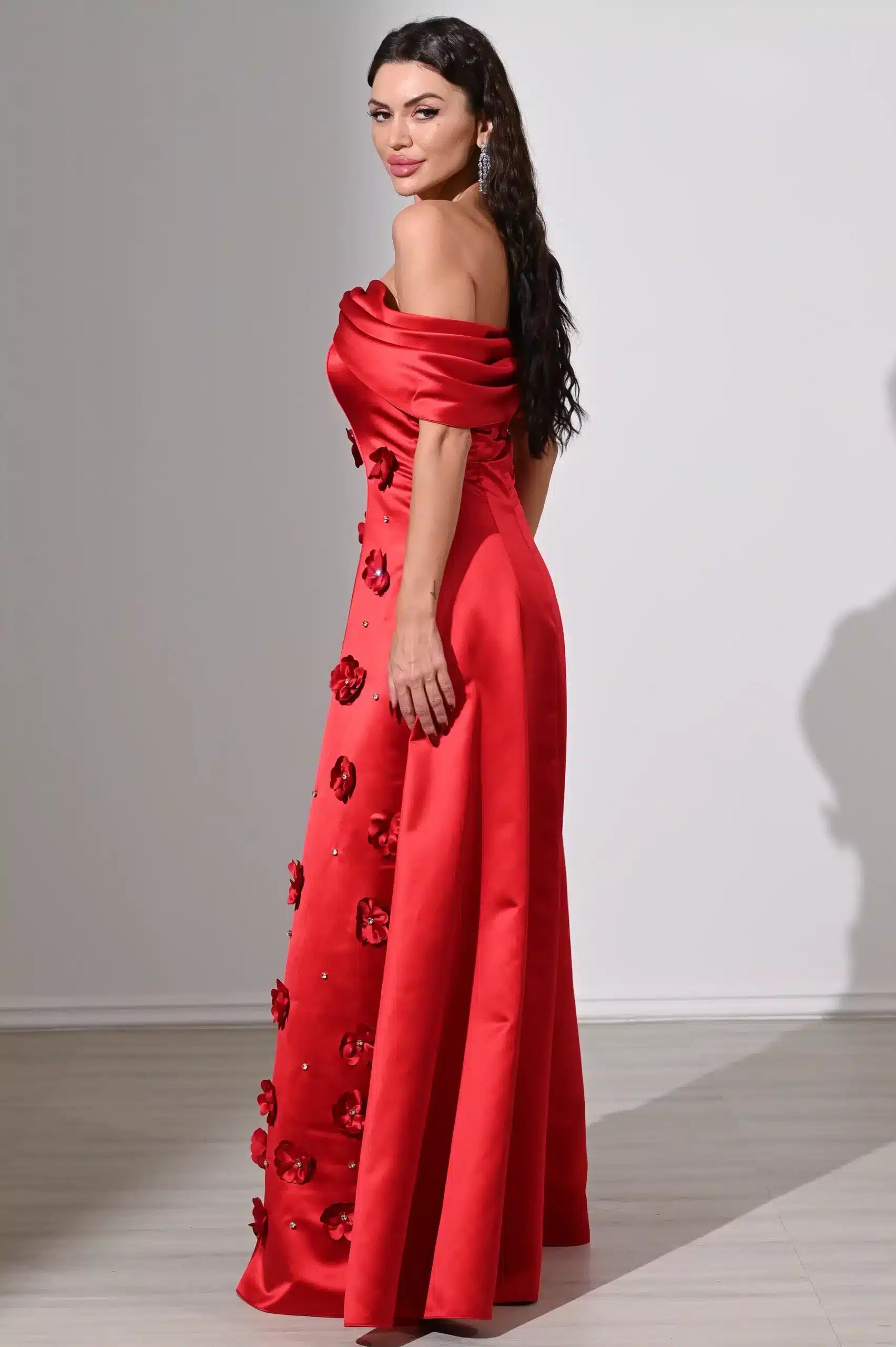 Ribbon Bust Flowers Details Satin Dress