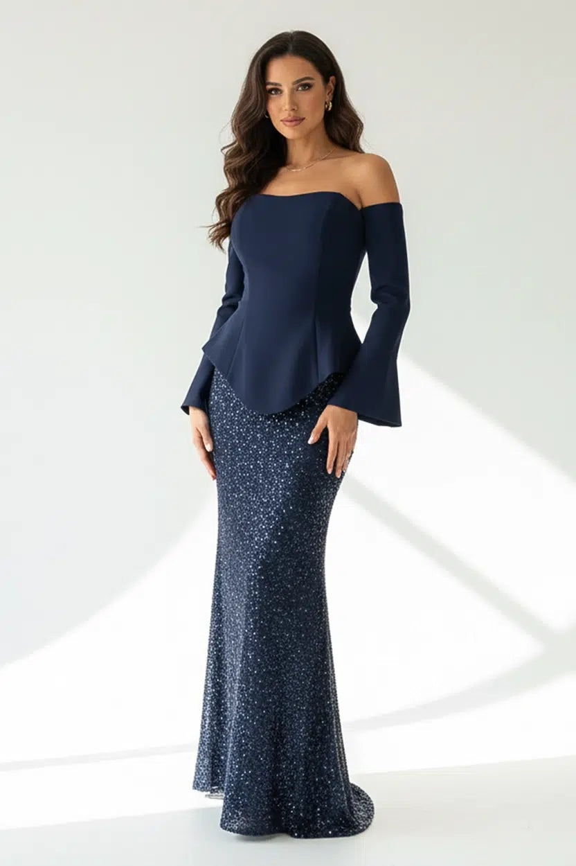 Corset Sequin Crepe Dress