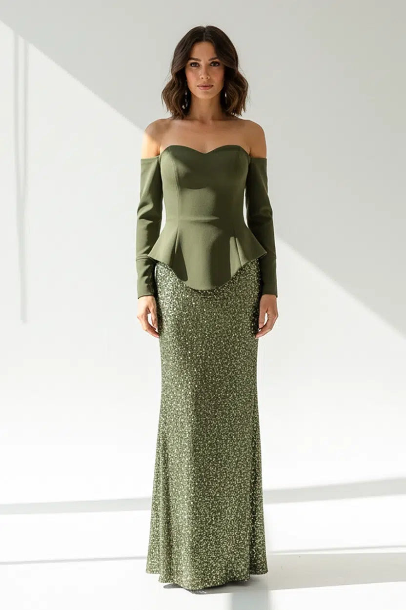 Corset Sequin Crepe Dress
