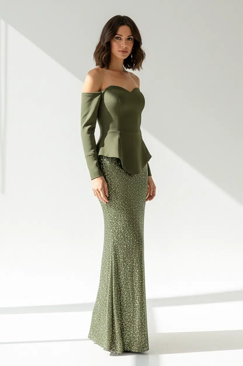 Corset Sequin Crepe Dress