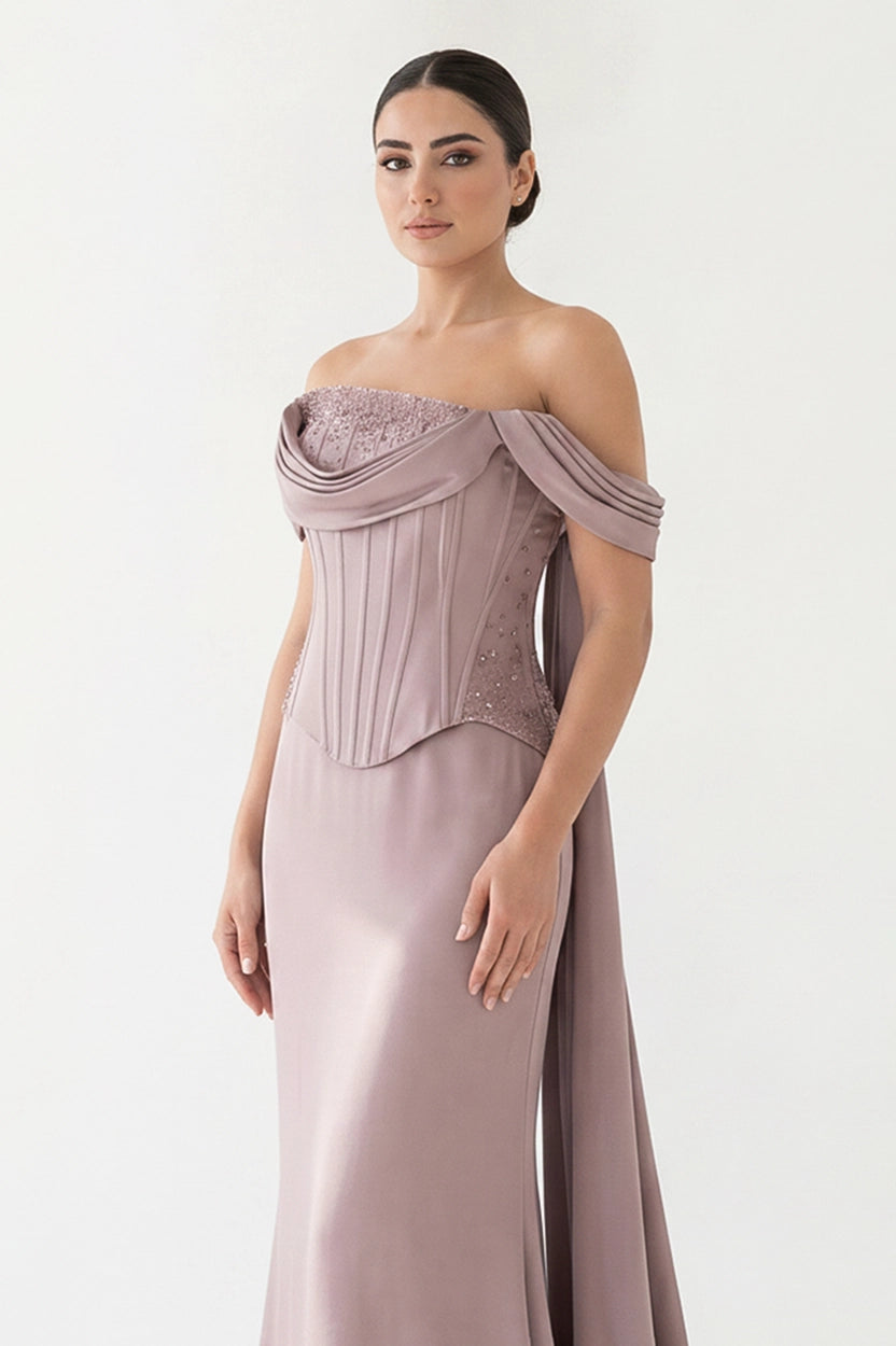Corset Beaded Bust-line Crepe Dress