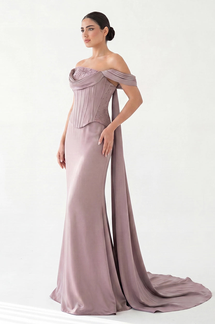 Corset Beaded Bust-line Crepe Dress