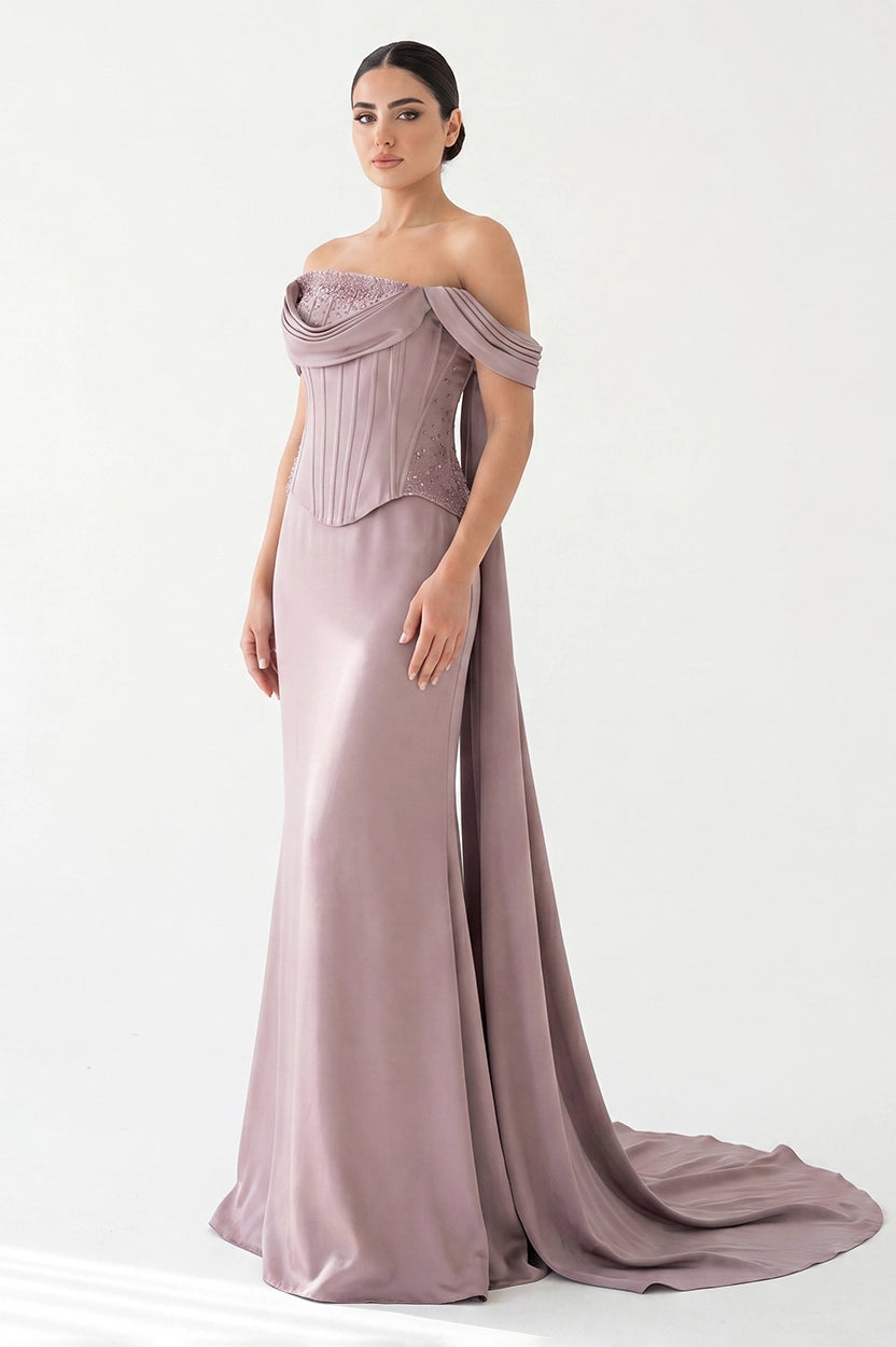 Corset Beaded Bust-line Crepe Dress