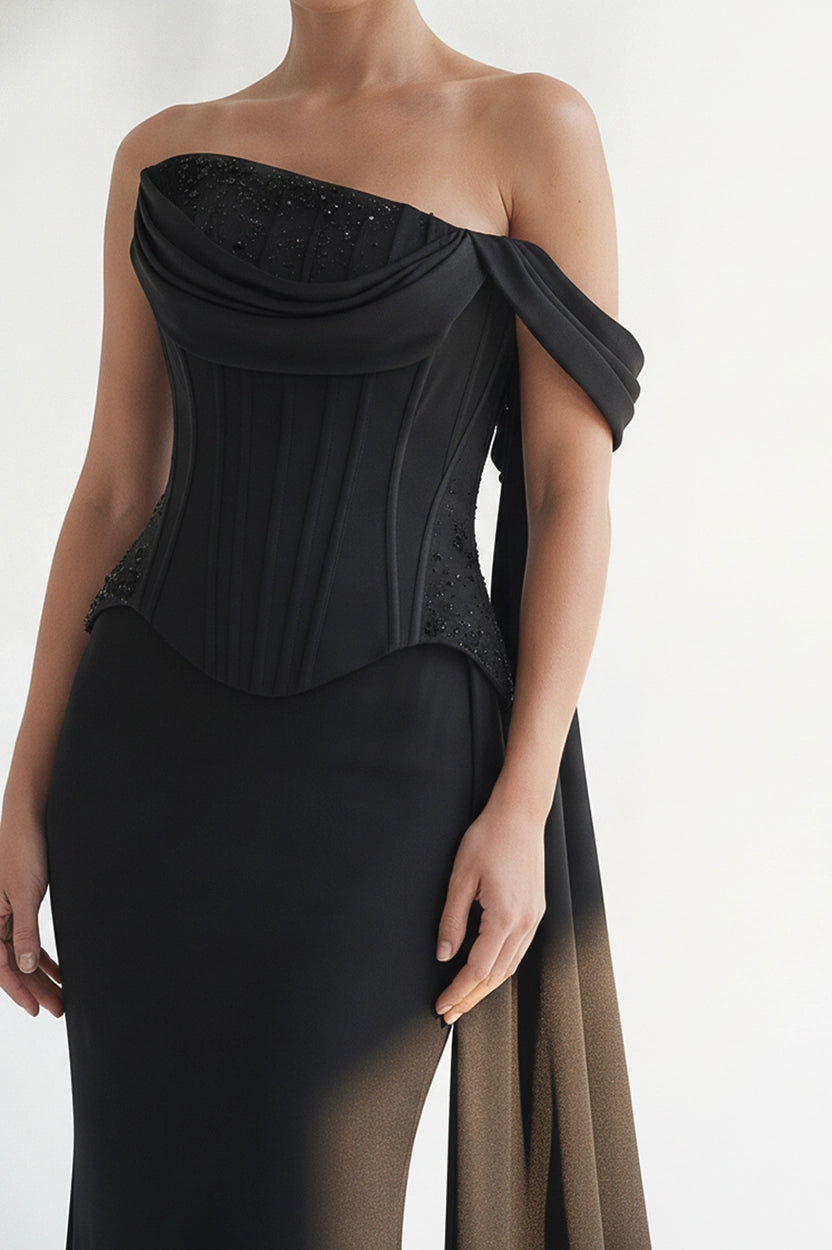 Corset Beaded Bust-line Crepe Dress
