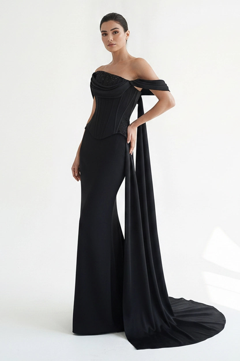 Corset Beaded Bust-line Crepe Dress
