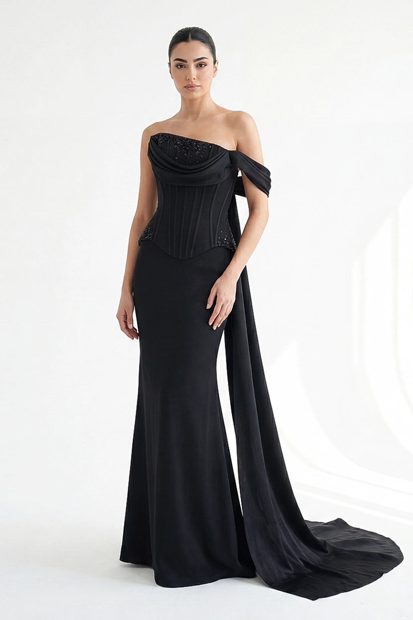 Corset Beaded Bust-line Crepe Dress