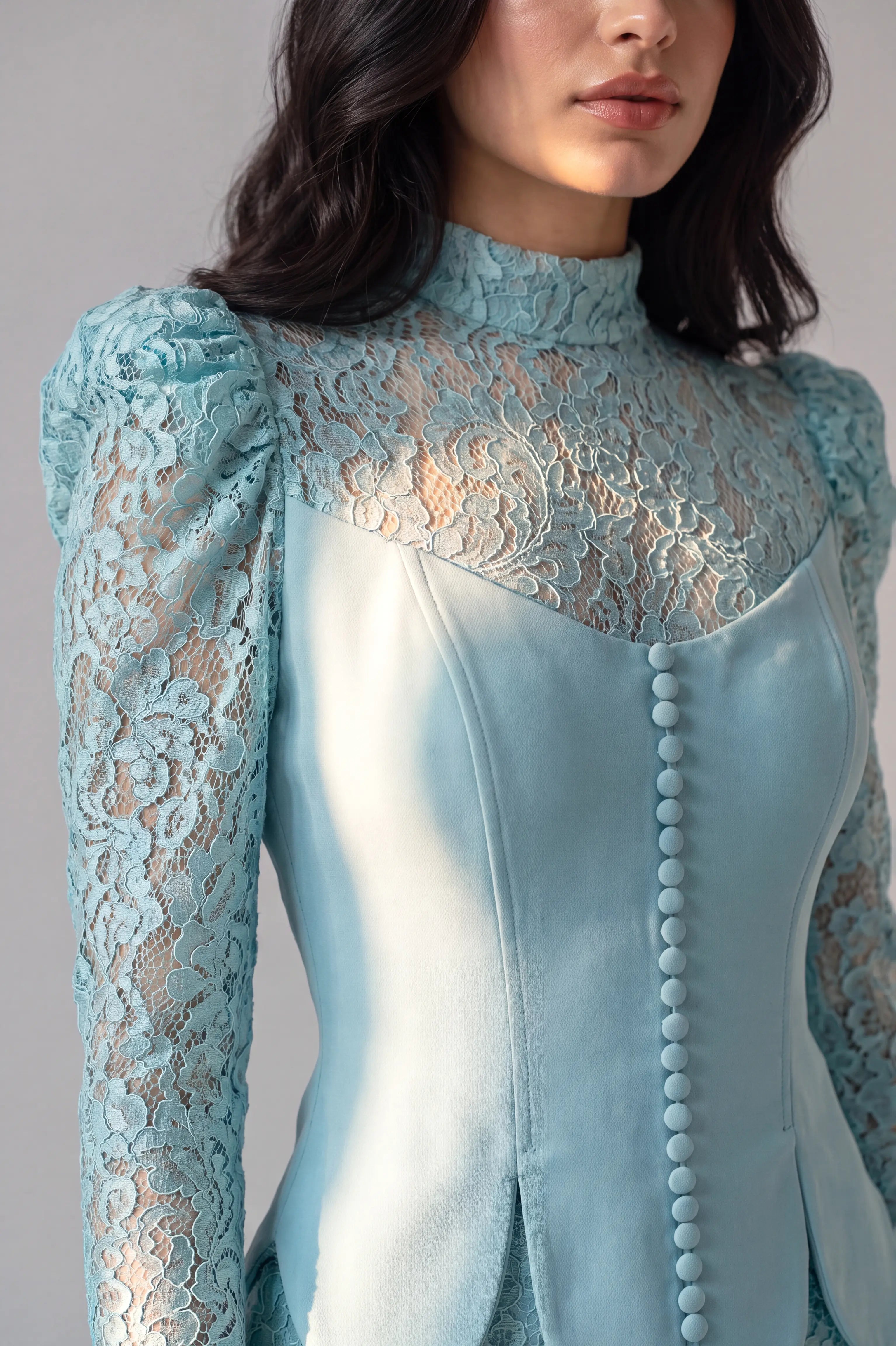 Corset Button Details Dantel Dress