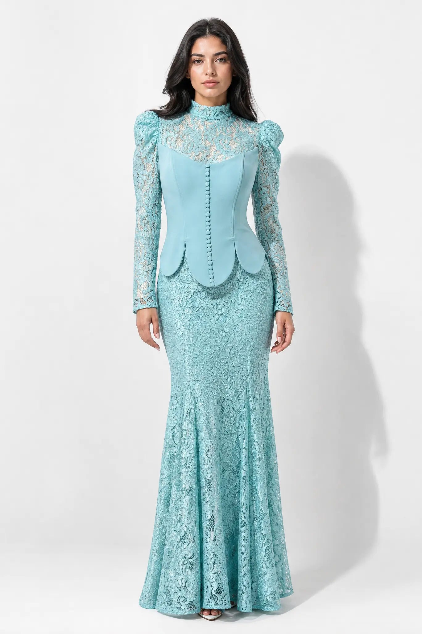 Corset Button Details Dantel Dress
