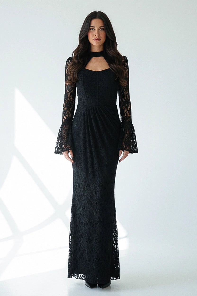 Corset Cutout Flare Sleeves Dantel Dress