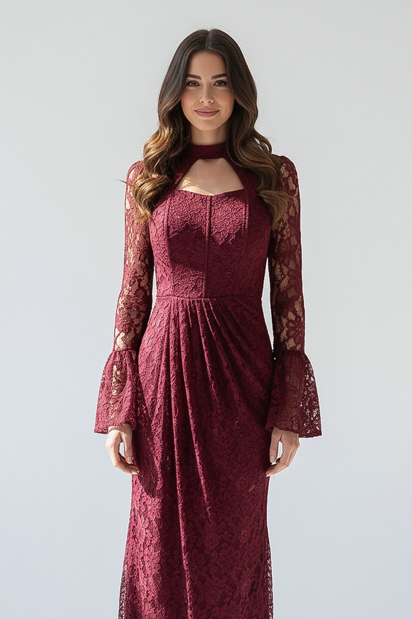 Corset Cutout Flare Sleeves Dantel Dress