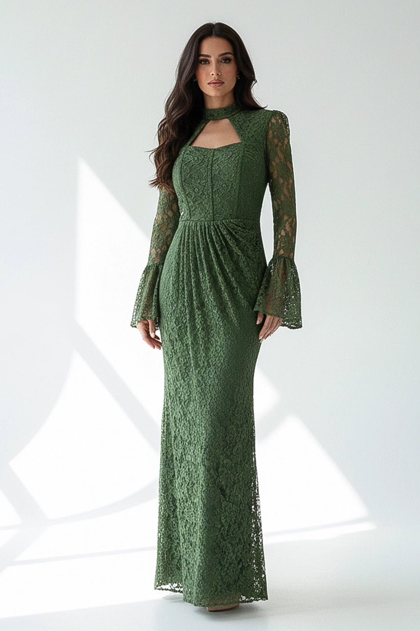 Corset Cutout Flare Sleeves Dantel Dress