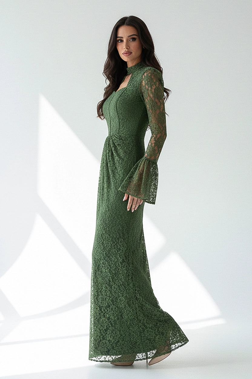 Corset Cutout Flare Sleeves Dantel Dress