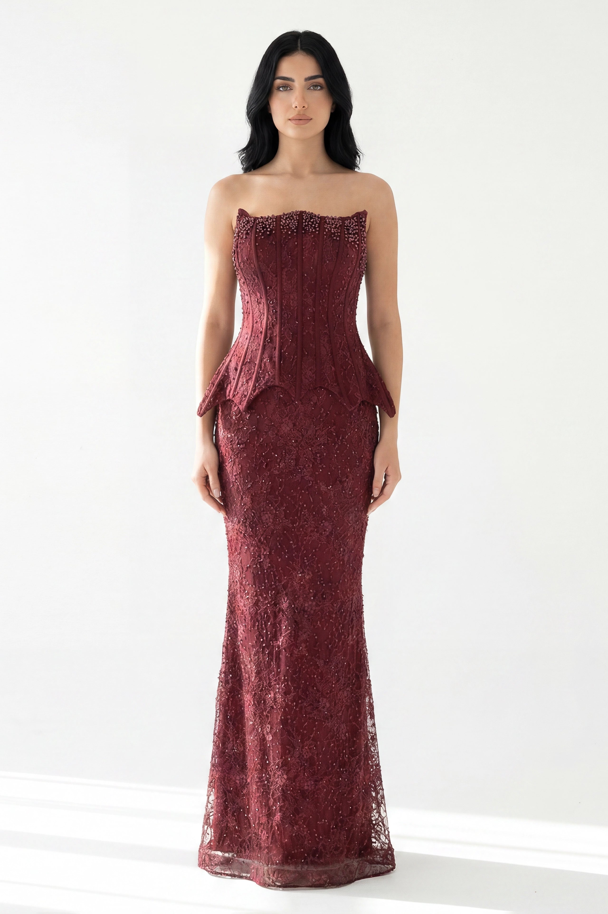 Corset Pearls Beaded Sequin Dantel Dress
