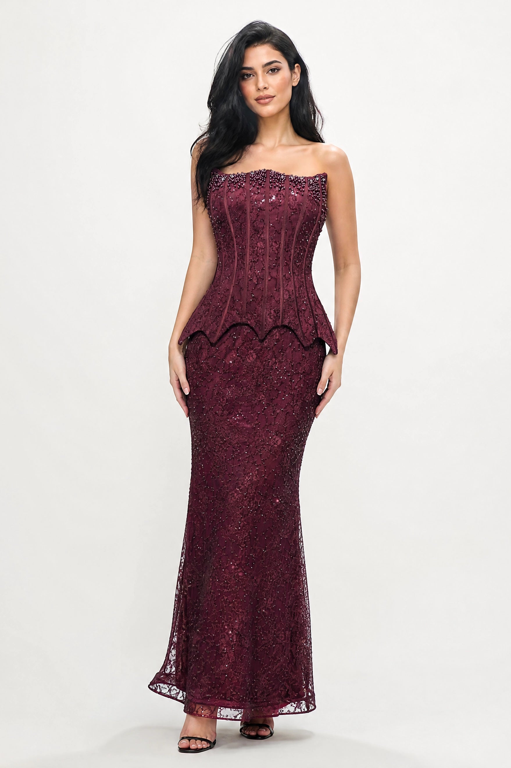 Corset Pearls Beaded Sequin Dantel Dress