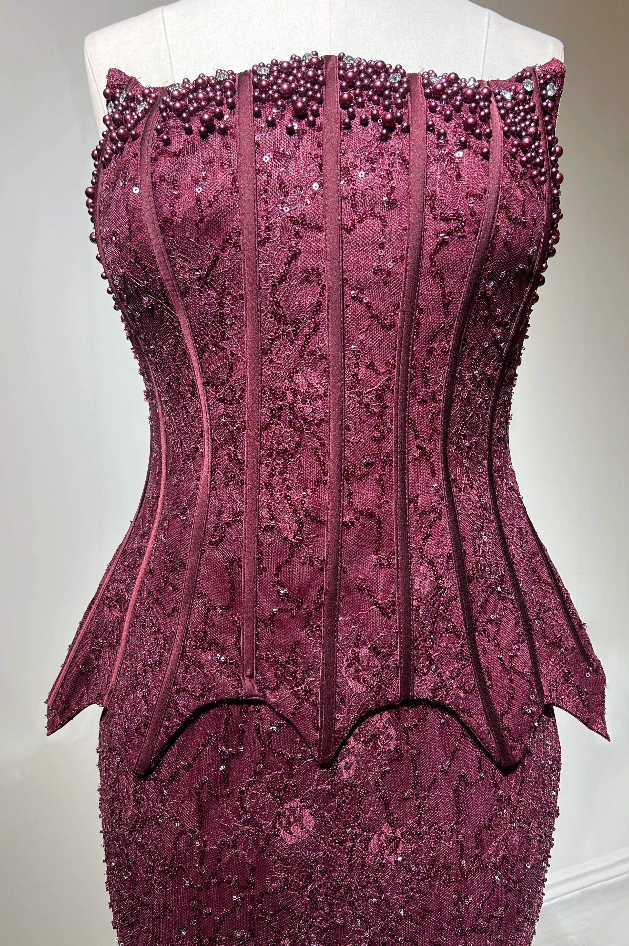 Corset Pearls Beaded Sequin Dantel Dress