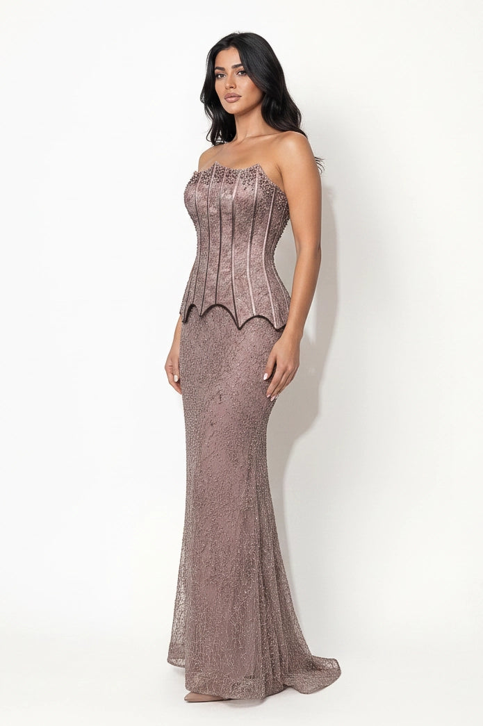 Corset Pearls Beaded Sequin Dantel Dress