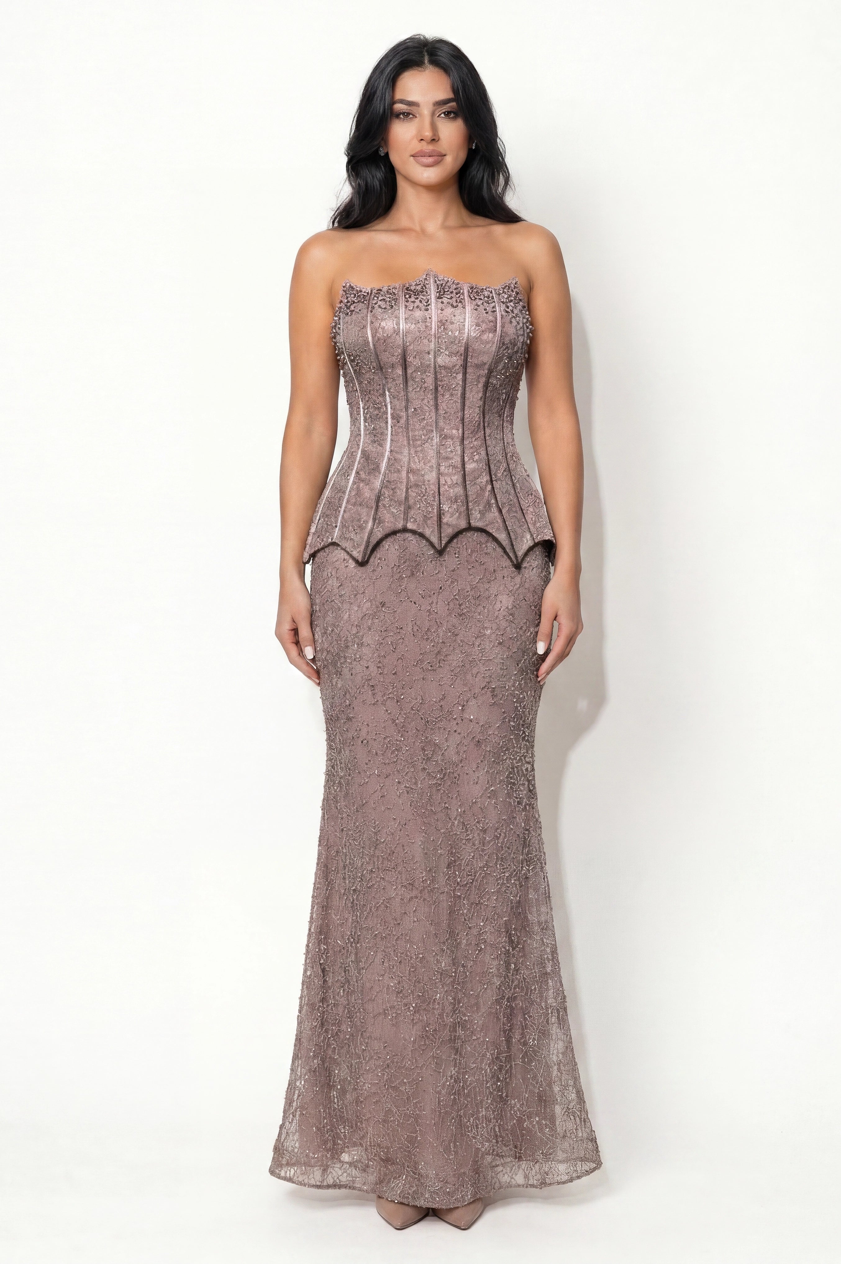 Corset Pearls Beaded Sequin Dantel Dress