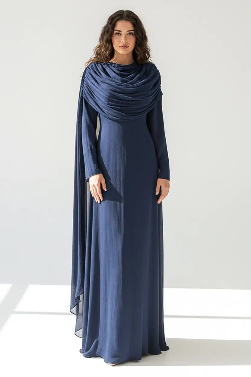 Cowl-Neck Organza Dress