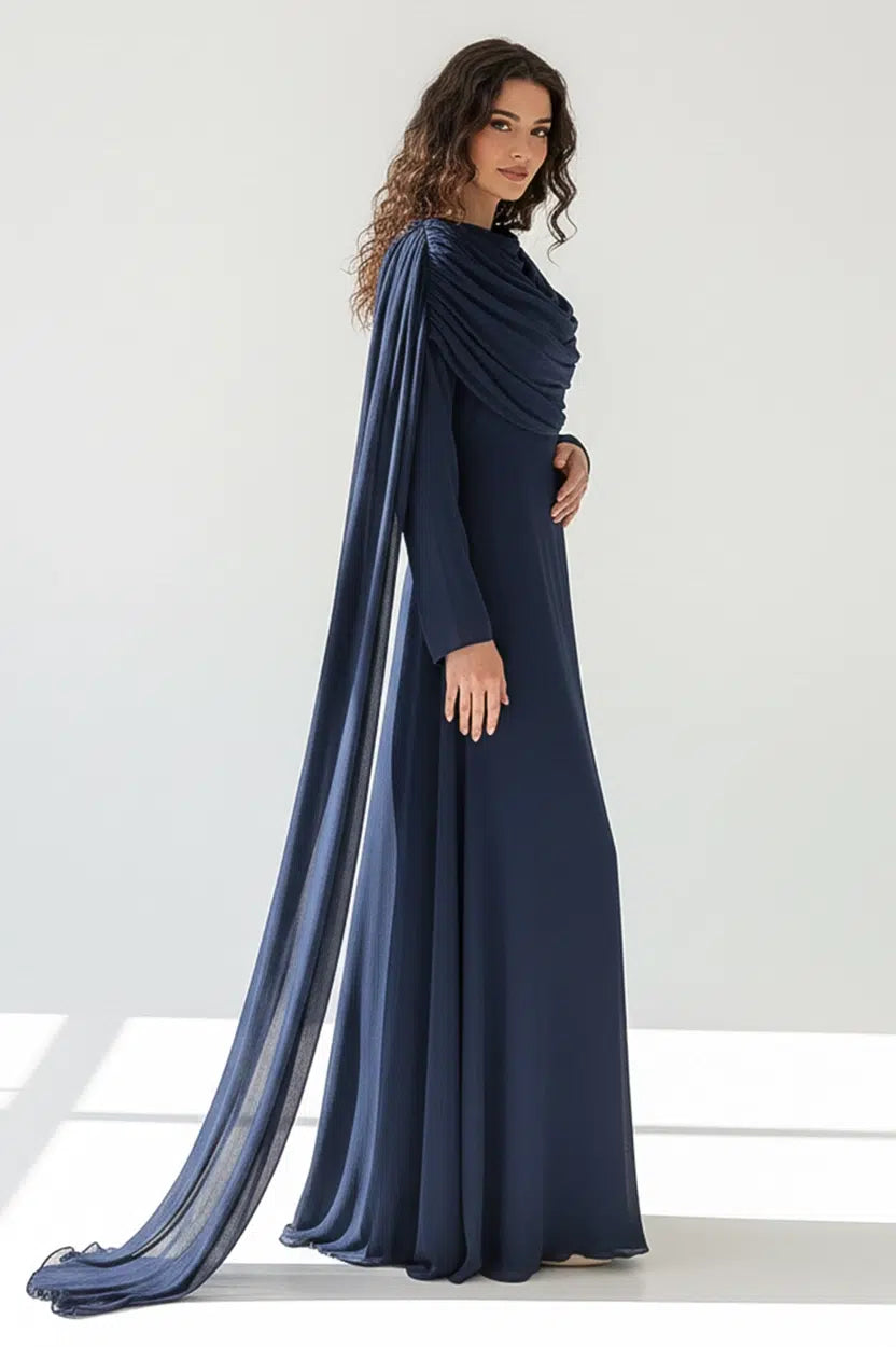 Cowl-Neck Organza Dress