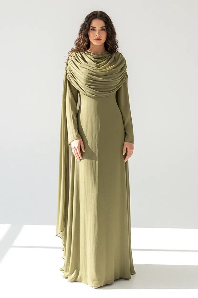 Cowl-Neck Organza Dress