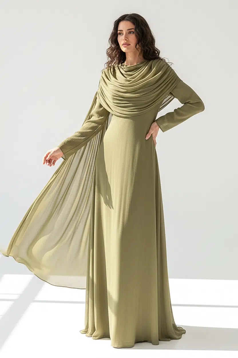 Cowl-Neck Organza Dress