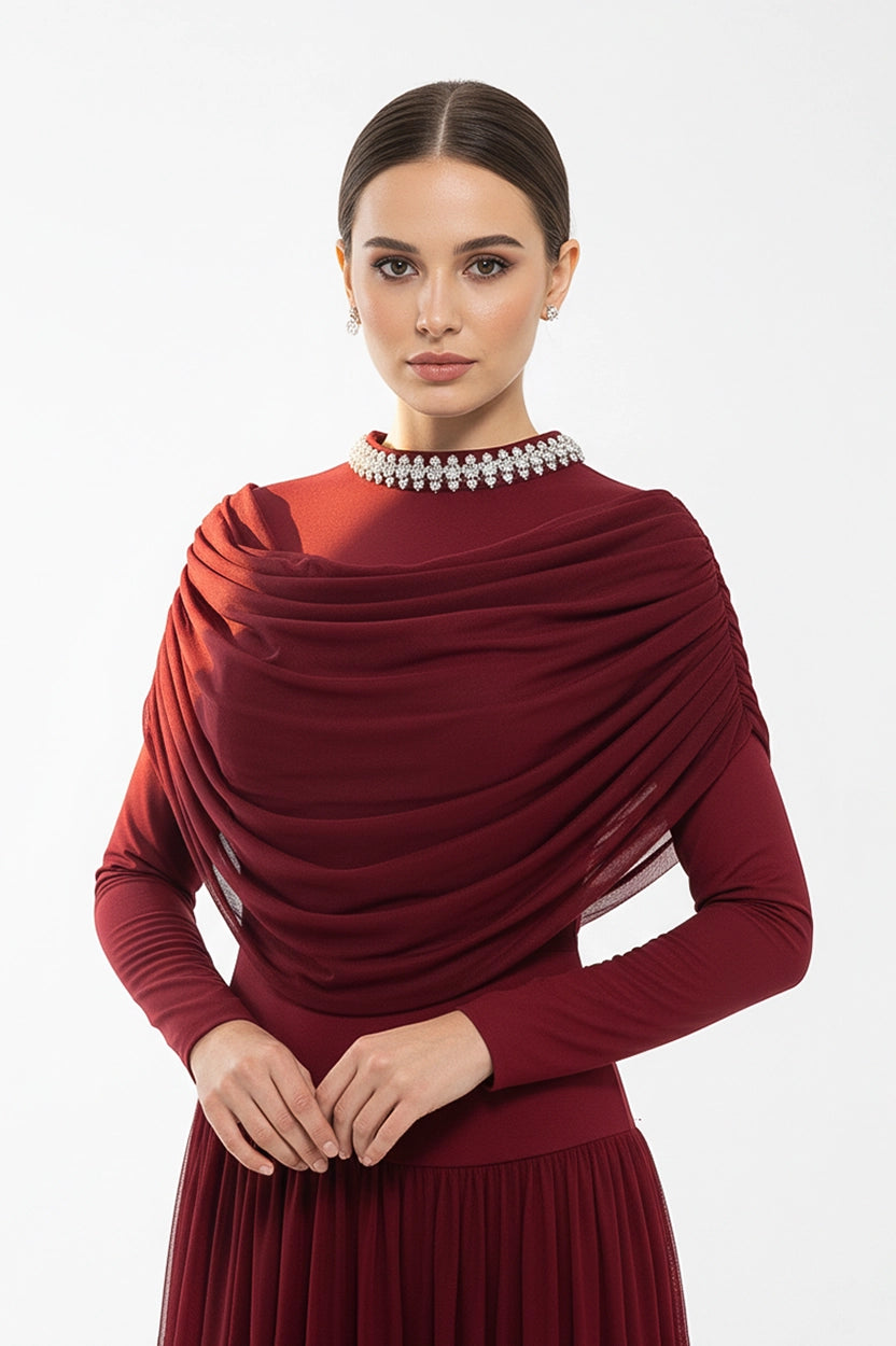 Cowl Bust High Neck Tulle Dress