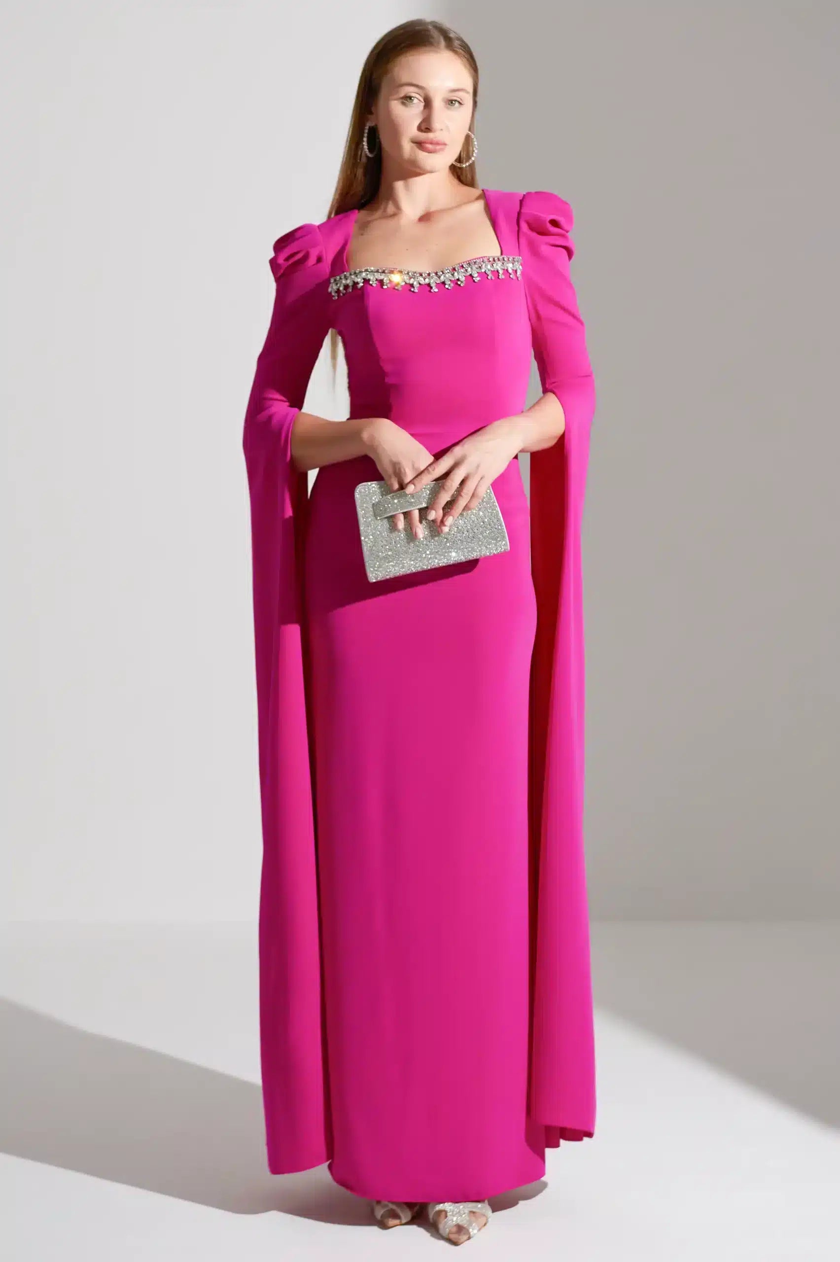 Crystal Bust Detailed Crepe Dress