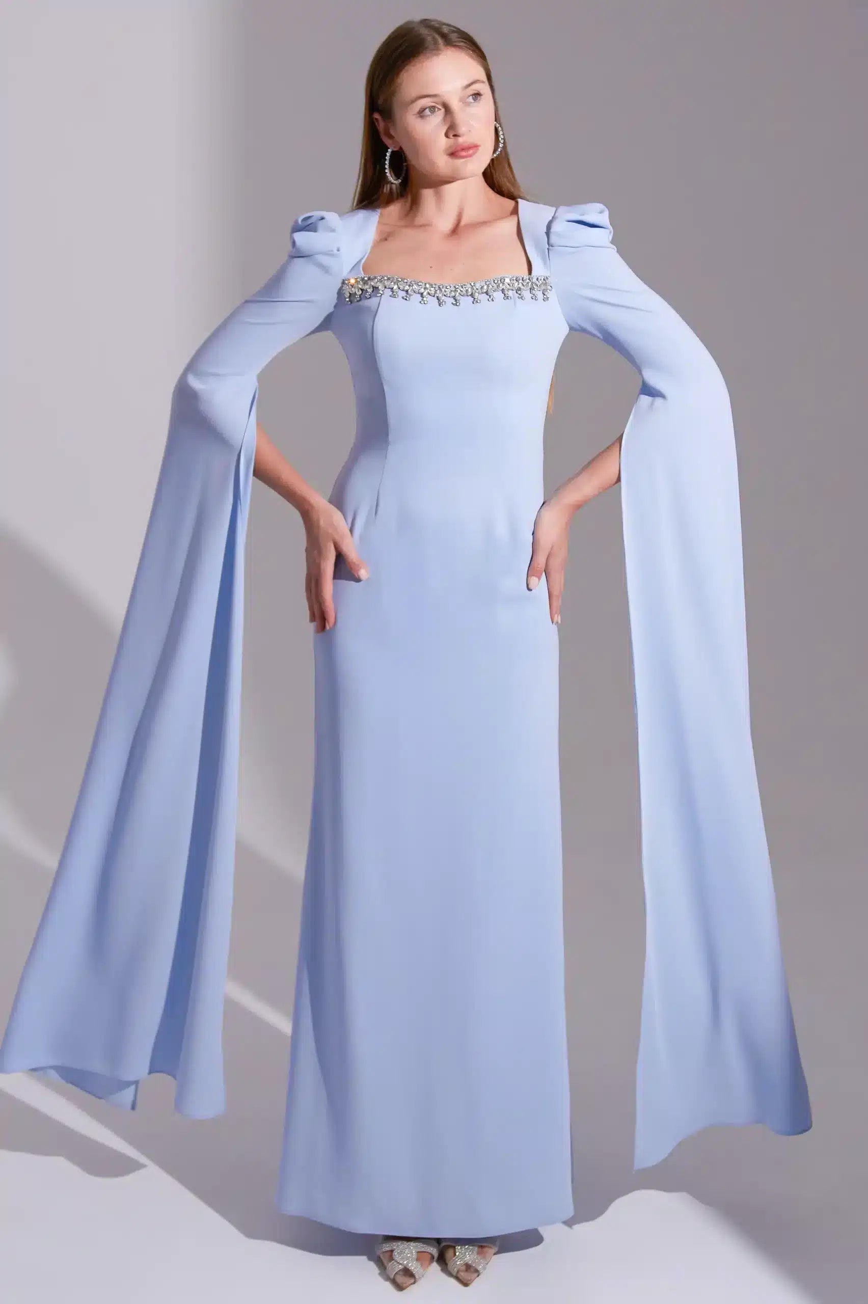 Crystal Bust Detailed Crepe Dress